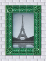 Carrelage metro blanc avec frise verte
