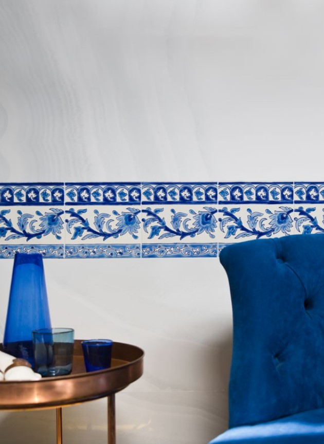 Carrelage méditerranéen peint main DOREMAIL - motif Frise KINZ BLEU