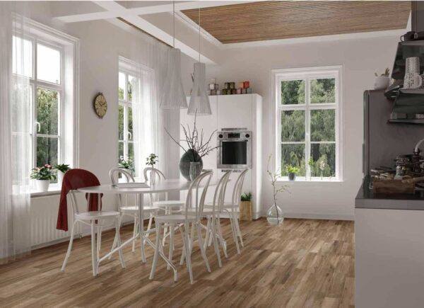 Sol cuisine en carrelage imitation parquet bois Paul NORWAY couleur NUT - Carrelage italien haut de gamme