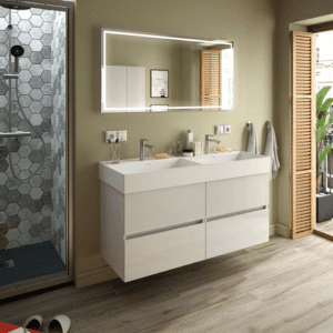 Salgar Fussion Line - 2 x meuble salle de bain blanc brillant, 2 tiroirs, largeur 600mm