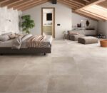 Carrelage effet béton Keratile RODANO - réf. mur LIGHT GREY rectifié 75x75cm, sol TAUPE rectifié 75x75cm