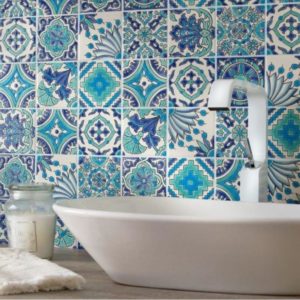 Carrelage DOREMAIL Patchwork LES TUNISIENNES Vert Eau - Carreaux artisanaux de faïence peints à la main