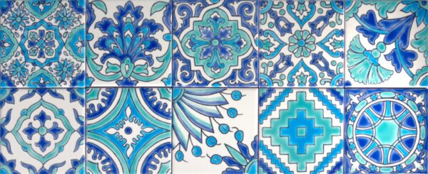 Carrelage DOREMAIL Patchwork LES TUNISIENNES Vert Eau - Carreaux artisanaux de faïence peints à la main
