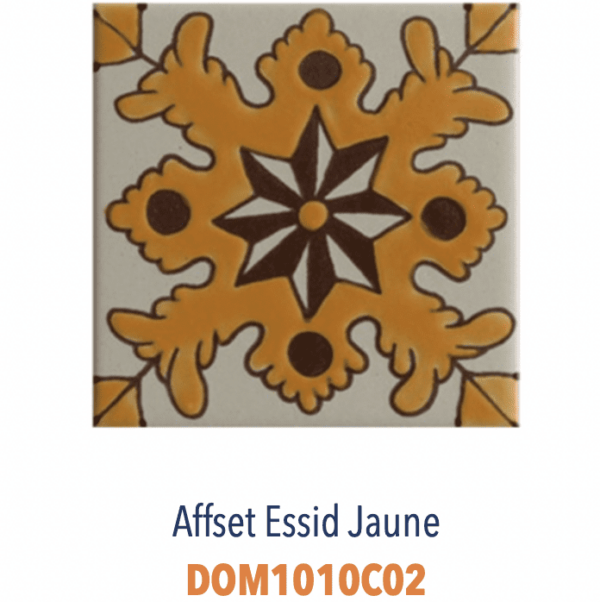 Faience de Tunisie artisanale et traditionnelle DOREMAIL Les TUNISIENS - motif AFFSET ESSID JAUNE
