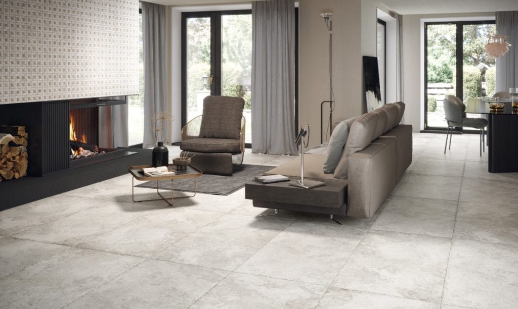 Carrelage imitation travertin Century AURUM - sol intérieur couleur CANDOR 60X120 naturel + mur Riquadro CANDOR-NUX 30x30