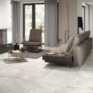 Carrelage travertin Century AURUM - coloris CANDOR 60X120 naturel + mur Riquadro CANDOR-NUX 30x30
