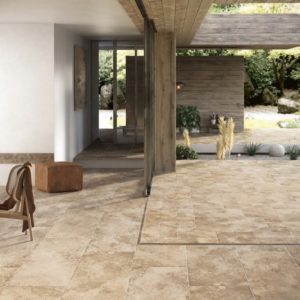 Carrelage travertin Century AURUM - coloris NUX 60x120 naturel + NUX 25x50 grip + NUX 25x25 grip