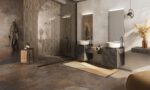 Carrelage de salle de bain BLEND Century Ceramica - carreaux CLASS 60x120cm, ART 60x120cm et décor MOSAICO Bars Warm 30x32cm