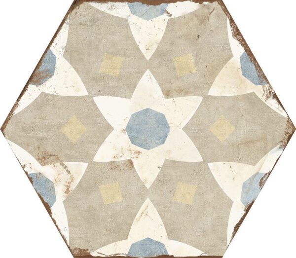 Carreau de ciment hexagonal - carrelage Nanda BOHEMIA SELENA - Blanc beige bleu