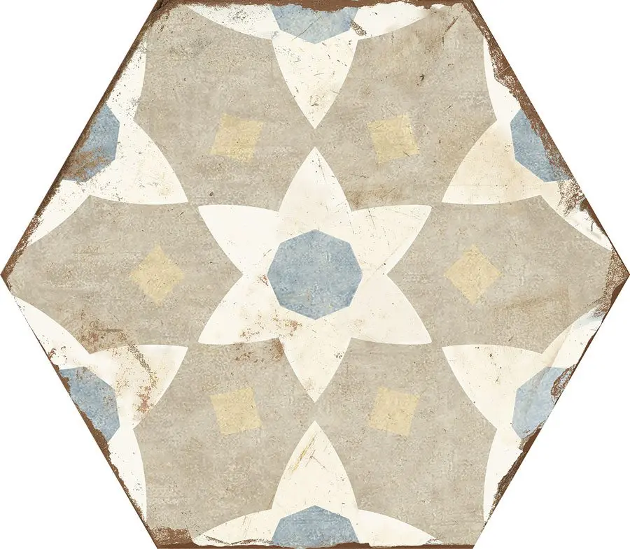 Carreau de ciment hexagonal - carrelage Nanda BOHEMIA SELENA - Blanc beige bleu