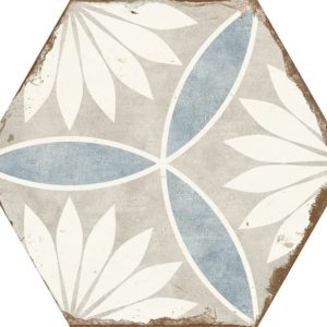 Carreau de ciment hexagonal - carrelage Nanda BOHEMIA MARGARITA - blanc bleu - gris