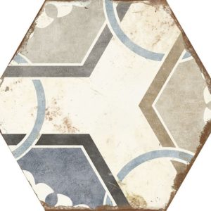 Carreau de ciment hexagonal - carrelage Nanda BOHEMIA DALIA - noir blanc bleu beige gris