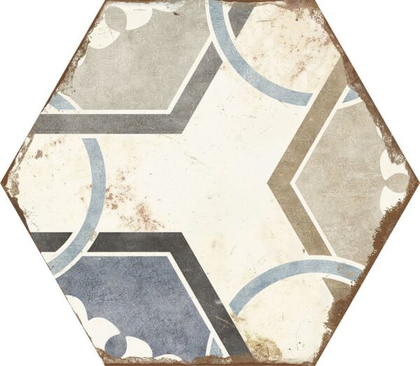 Carreau de ciment hexagonal - carrelage Nanda BOHEMIA DALIA - noir blanc bleu beige gris