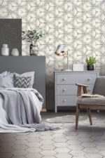 Carreau de ciment hexagonal - carrelage sol blanc Nanda BOHEMIA LINO WHITE et mur motif MARGARITA