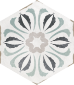 Carrelage imitation Carreau de ciment hexagonal blanc et motif - Nanda Capri BOSA