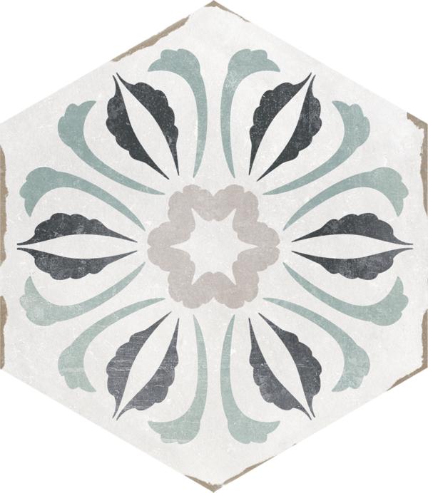 Carrelage imitation Carreau de ciment hexagonal blanc et motif - Nanda Capri BOSA