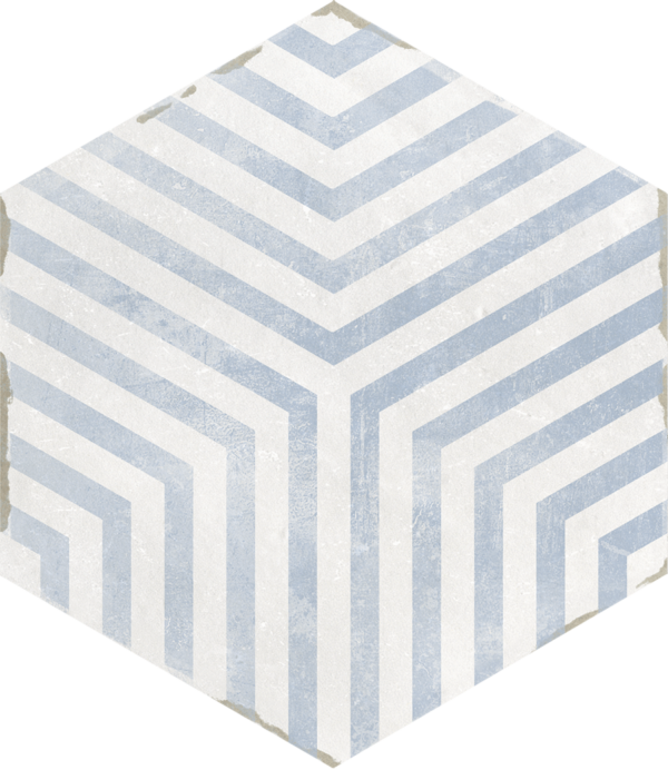 Carrelage imitation Carreau de ciment hexagonal blanc / bleu Nanda Capri - motif LAZARETTO