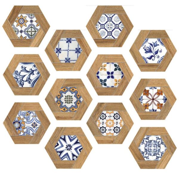 Carrelage hexagonal andalou effet bois ITT Gador pour sol et mur - 15 motifs méditerranéens différents