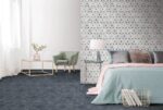Carreau de ciment hexagonal bleu et motif Nanda Capri - sol CHIAZZA MARINO et mur SASSANI