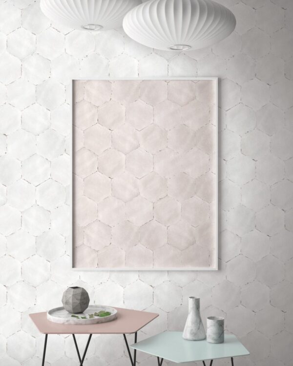 Carreau de ciment hexagonal blanc et rose Nanda Capri - SOLARO WHITE - OXALIS ROSE