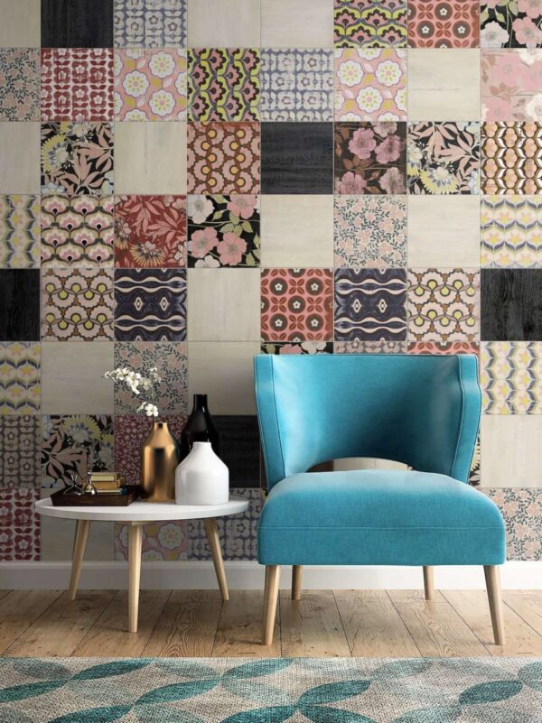Carrelage patchwork fleurs type pepier peint - Diffusion Céramique Chike - couleur : printemps été