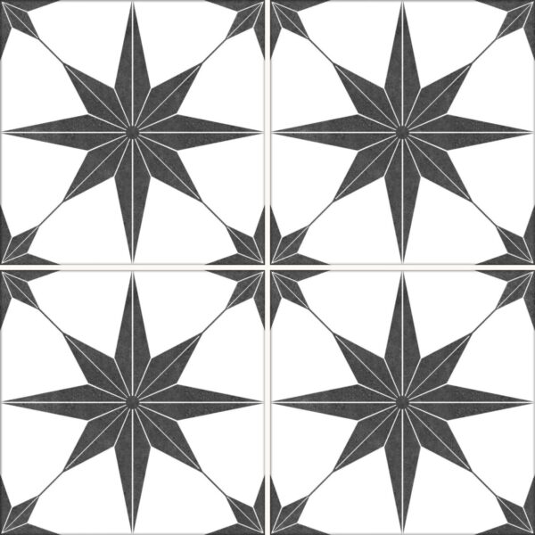 Carrelage rétro motif étoile imitation carreaux de ciment - STELLA NOIR