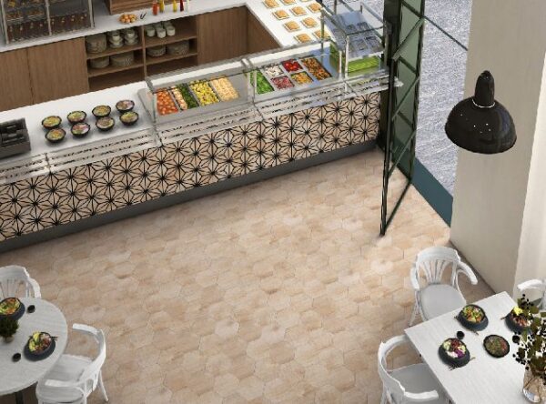 Carrelage hexagonal effet bois et noir TRIBECA de Codicer