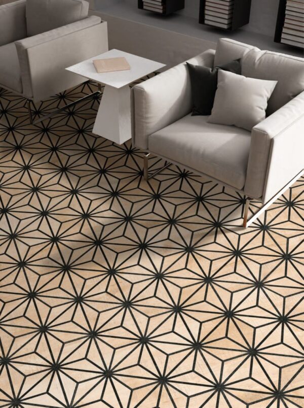 Carrelage hexagonal effet bois et noir TRIBECA de Codicer
