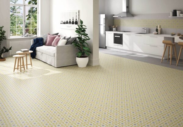 Carrelage imitation carreaux de ciment fleurs de lys DALIA - jaune DANDELION