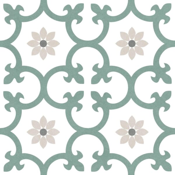 Carrelage imitation carreaux de ciment fleurs de lys DALIA - vert KALE
