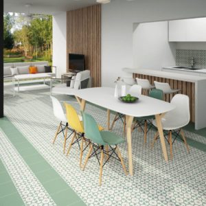 Carrelage imitation carreaux de ciment fleurs de lys DALIA - vert KALE