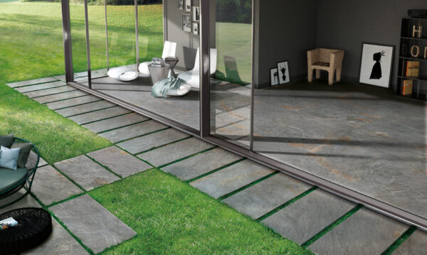 Carrelage imitation pierre Monocibec DOLOMITE - GREY intérieur et dalle 2cm antidérapante pour le jardin