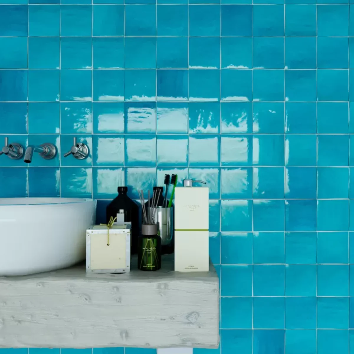 Zellige marocain bleu ciel - carrelage salle de bain Zelij Cevica AZUL CIELO