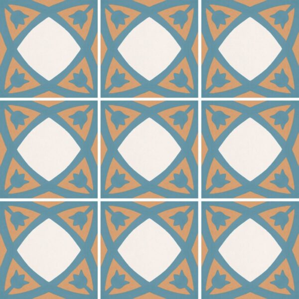 Carreaux de ciment en grès émaillé - Recer REVIVAL - Fleurs bleu orange TULIP