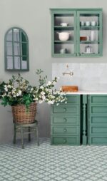 Carrelage cuisine effet carreaux de ciment - Collection MARLOW de Nanda Tiles - sol ZOE crédence WHITE WHALE