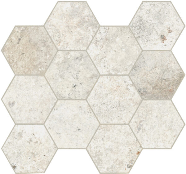 Carrelage imitation pierre Unicom Starker DEBRIS - décor hexagonal TALC