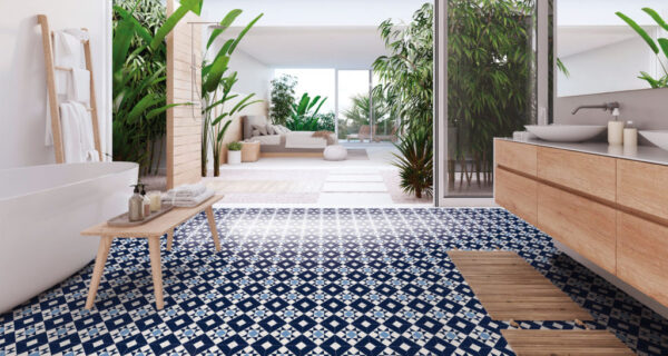 Carrelage bleu imitation carreaux de ciment Nanda KOMPAS - motif MEDI