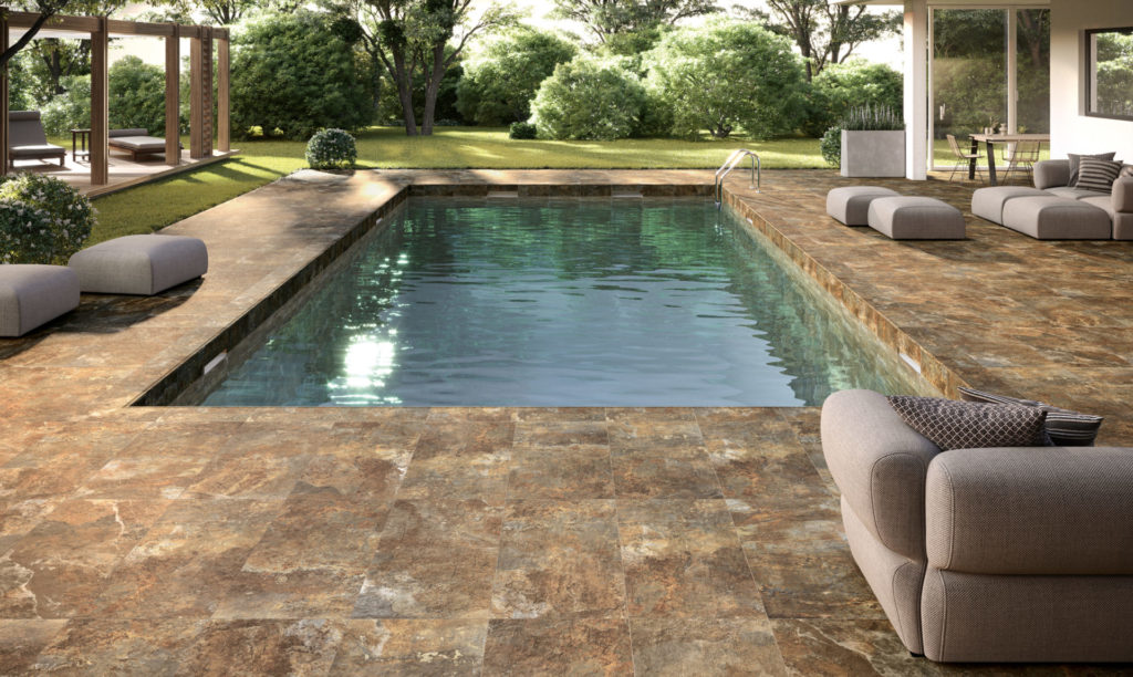 Carrelage extérieur antidérapant et piscine pierre de Bali GEOLOGY de Century Ceramica - sol couleur MARS