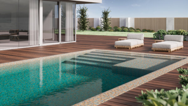 Carrelage mosaïque piscine pierre de Bali Reviglass KARMA - couleur CORAL