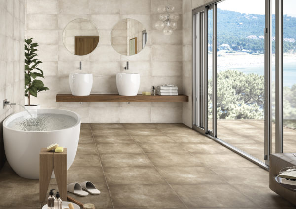 Carrelage effet ciment STN BASILEA - mur couleur BONE