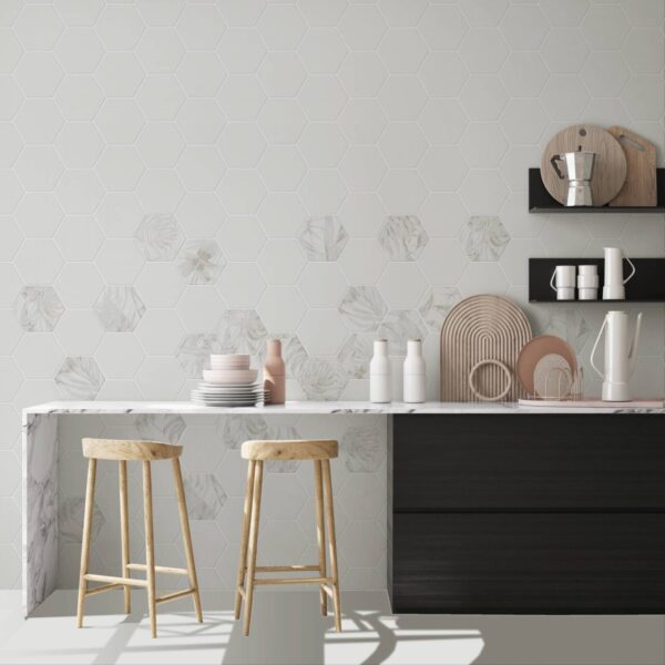 Carrelage hexagonal sol et mur blanc Diffusion Céramique AMAZONE - GIVRE