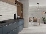 Carrelage grand format imitation pierre STN GLAMSTONE - cuisine couleur WHITE