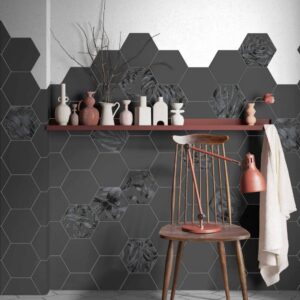 carrelage hexagonal Diffusion Céramique AMAZONE - mur CHARBON sol givre