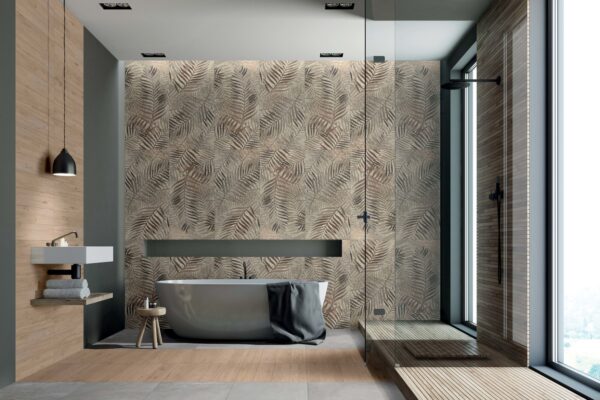 Carrelage grand format 60x120cm imitation papier peint Dado WALLPAPERS - motif BRONZE FERN