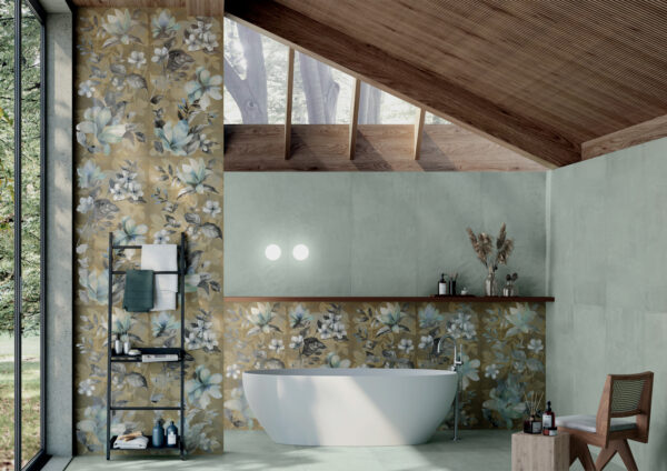 Carrelage grand format 60x120cm imitation papier peint Dado WALLPAPERS - motif FIORE ORO