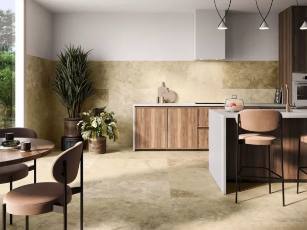 Carrelage travertin dalle sur sol et mur cuisine - New Tiles IZMIR