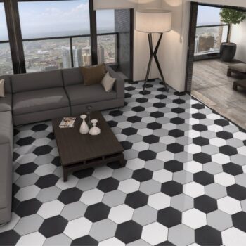 Carrelage hexagonal - sol blanc noir gris