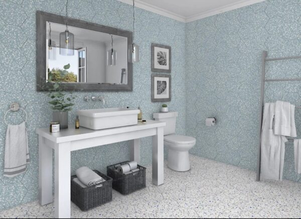 Carrelage hexagonal terrazzo granito VENEZIA (blanc, bleu)