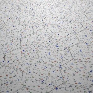 Sol en carrelage hexagonal terrazzo granito blanc et couleurs - Diffusion Céramique VENEZIA Colors