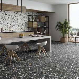Carrelage terrazzo noir et blanc - Stn CRISP - cuisine sol GRAPHITE XL mur WHITE XL